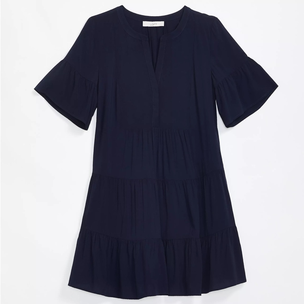 NWT LOFT Tiered Split Neck Swing Dress